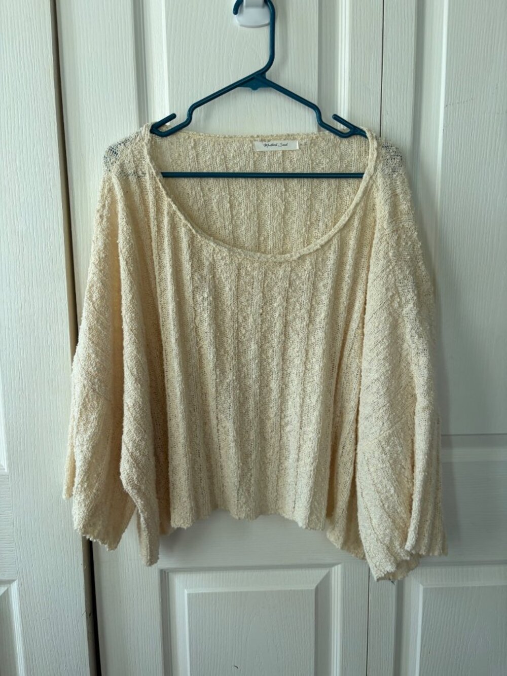 Mustard Seed Beige Textured Knit Oversized Top Boho Style Medium